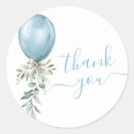 Pegatina Redonda Blue Balloon Bow Greenery Baby Shower Thank You