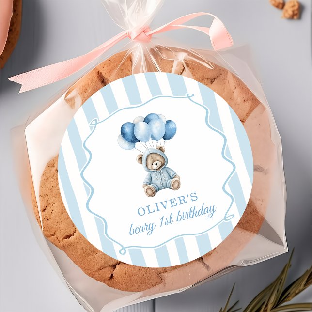 Pegatina Redonda Blue Balloons Teddy Bear Birthday Sticker (Subido por el creador)