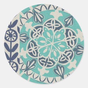 Pegatina Redonda Blue Batik Tile I
