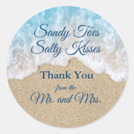 Pegatina Redonda Blue Beach Waves Sandy Toes Salty Kiss Gracias