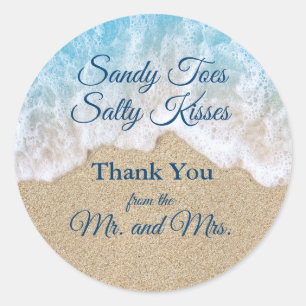 Pegatina Redonda Blue Beach Waves Sandy Toes Salty Kiss Gracias