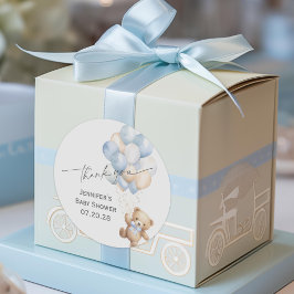 Pegatina Redonda Blue Bearly wait Baby Boy Shower Gracias