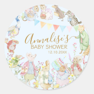 Pegatina Redonda Blue Beatrix Potter Peter the Rabbit Baby Shower