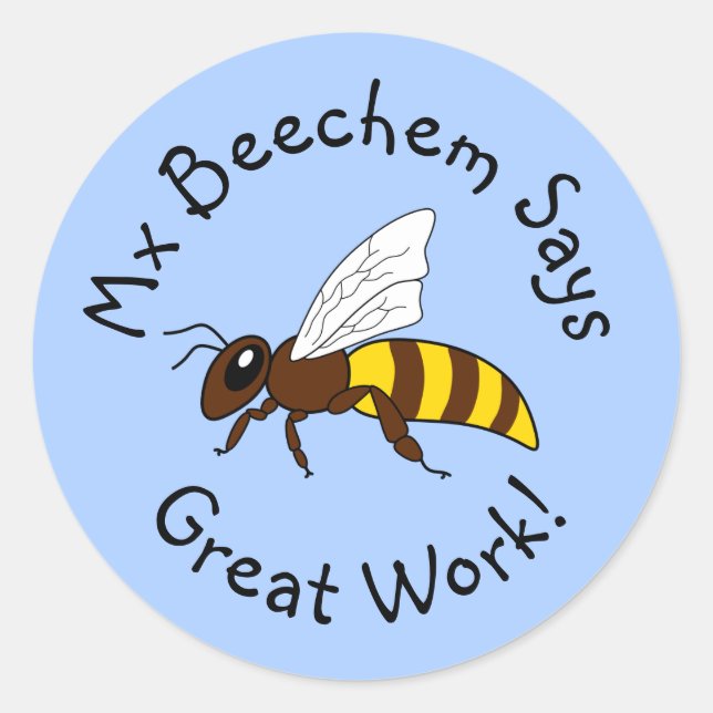 Pegatina Redonda Blue Bee Great Work Pegatinas (Anverso)