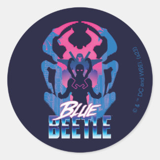 Pegatina Redonda Blue Beetle Retrowave vs Graphic