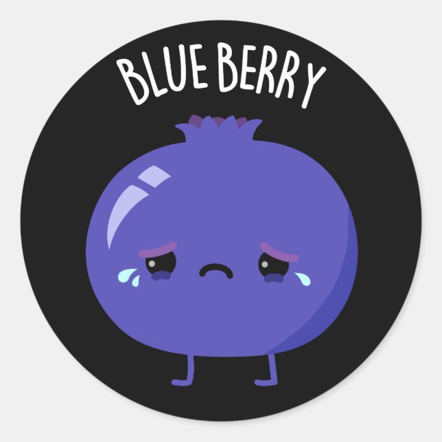 Pegatina Redonda Blue Berry Funny Blueberry Pun Dark BG (Anverso)