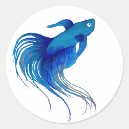 Pegatina Redonda Blue Betta Fish Watercolor