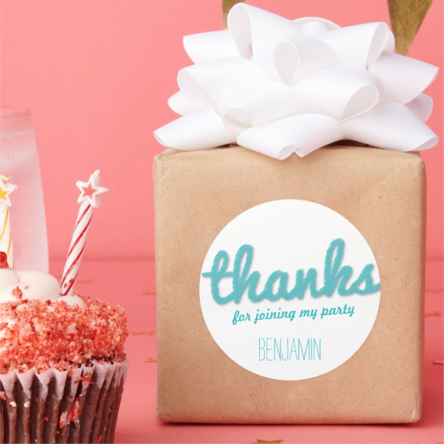 Pegatina Redonda Blue Big Sketch Gracias Niño Fiesta de Cumpleaños (Fiesta)