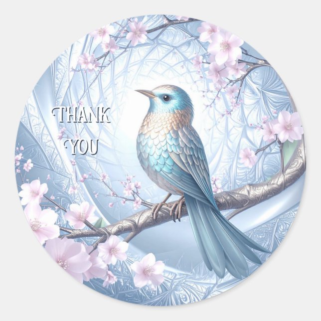 Pegatina Redonda Blue Bird Floral Sticker (Anverso)