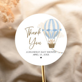 Pegatina Redonda Blue Boho Bear Baby Shower