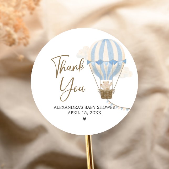 Pegatina Redonda Blue Boho Bear Baby Shower  (Oh Baby Bear Baby Shower Sticker)