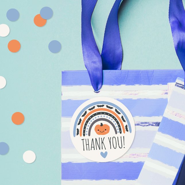 Pegatina Redonda Blue Boho Rainbow Halloween Baby Shower Gracias (Subido por el creador)