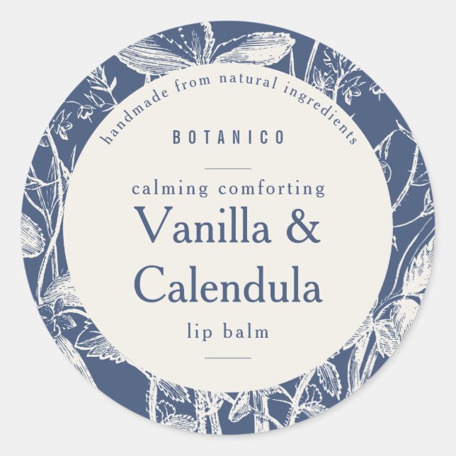 Pegatina Redonda Blue Botanical Floral Natural Small Packages (Anverso)