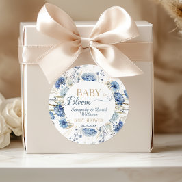 Pegatina Redonda Blue Botanical Wildflower Baby in Bloom Baby Showe