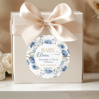 Pegatina Redonda Blue Botanical Wildflower Baby in Bloom Baby Showe