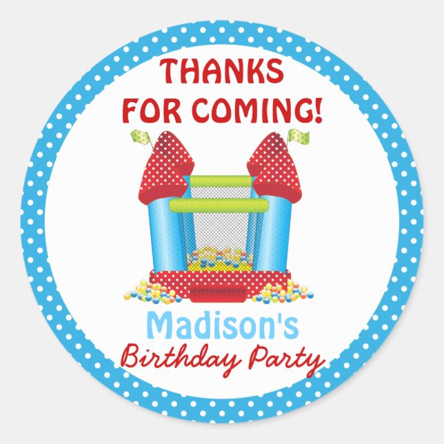 Pegatina Redonda Blue Bouncy Boz House Birthday Favor Sticker (Anverso)