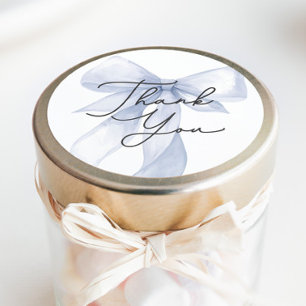 Pegatina Redonda Blue Bow Baby Shower Gracias Por Favor