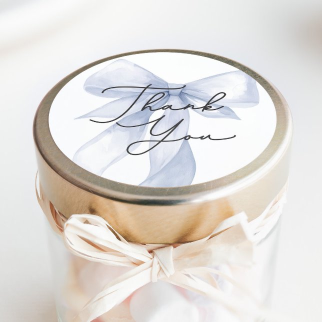 Pegatina Redonda Blue Bow Baby Shower Gracias Por Favor (Subido por el creador)