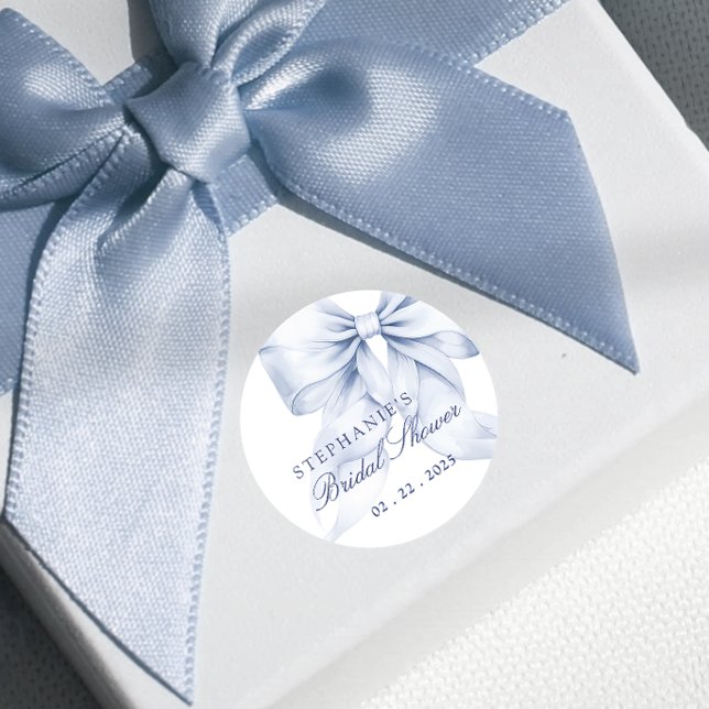 Pegatina Redonda Blue Bow Bridal Shower (Subido por el creador)