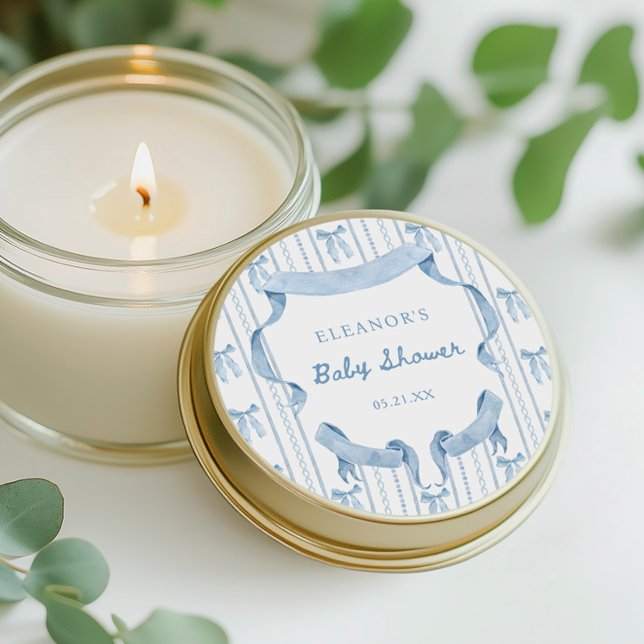 Pegatina Redonda Blue Bow Coquette Blue Boy baby Shower (Subido por el creador)