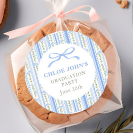 Pegatina Redonda Blue Bow Floral Graduation