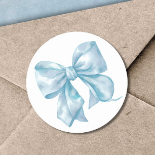 Pegatina Redonda Blue Bow Simple Bridal O Baby Shower