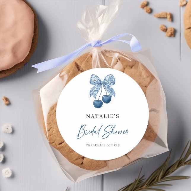 Pegatina Redonda Blue Bow Something Blue Bridal Shower Stickers (Subido por el creador)