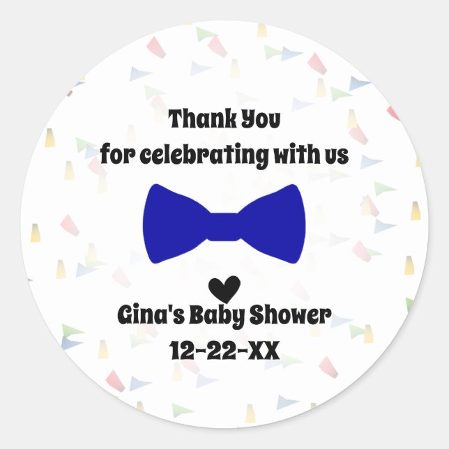 Pegatina Redonda Blue Bow Tie Baby Boy Shower Favor (Anverso)