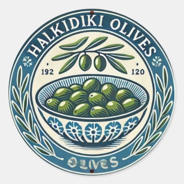 Pegatina Redonda Blue Bowl Greek Olive Picture Design (Anverso)