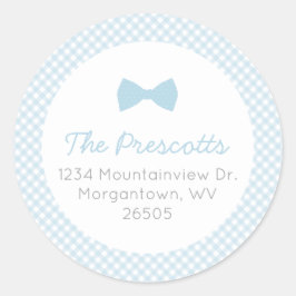Pegatina Redonda Blue bowtie gingham baby