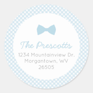 Pegatina Redonda Blue bowtie gingham baby