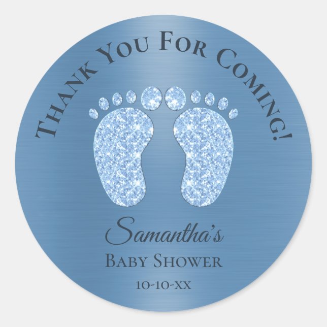 Pegatina Redonda Blue Boy Baby Shower Baby Feet Gracias (Anverso)