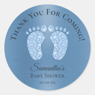 Pegatina Redonda Blue Boy Baby Shower Baby Feet Gracias