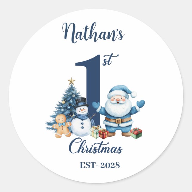 Pegatina Redonda Blue Boy First Christmas (Anverso)