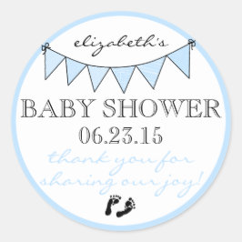Pegatina Redonda Blue Bungalows Baby Footprints Shower Gracias