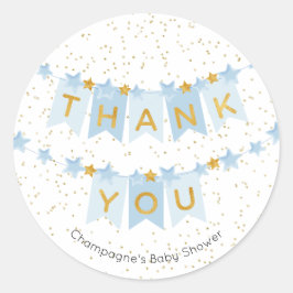 Pegatina Redonda Blue Bungalows Flags Gold Gracias