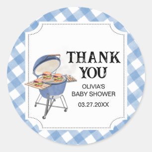 Pegatina Redonda Blue Burger BBQ Baby Shower