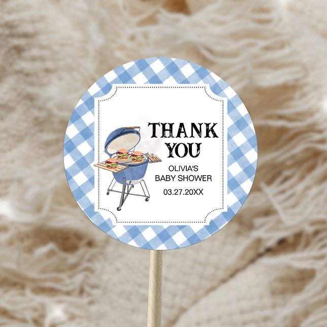 Pegatina Redonda Blue Burger BBQ Baby Shower (Blue Burger BBQ Baby Shower Sticker)