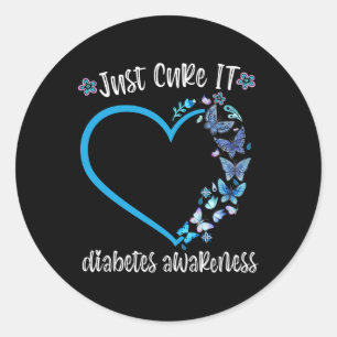 Pegatina Redonda Blue Butterfly Cure It November Diabetes awar