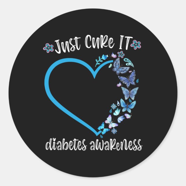 Pegatina Redonda Blue Butterfly Cure It November Diabetes awar (Anverso)