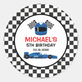Pegatina Redonda Blue Car Racing Birthday