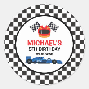 Pegatina Redonda Blue Car Racing Birthday