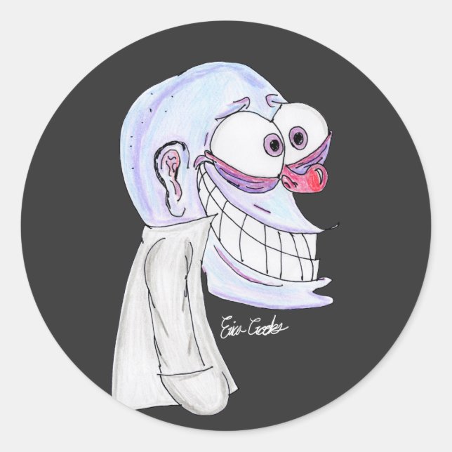 Pegatina Redonda blue character smiling with coat (Anverso)