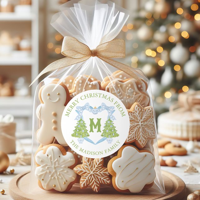 Pegatina Redonda Blue Chinoiserie Escudo Monograma de árbol de Navi (Subido por el creador)