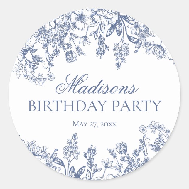 Pegatina Redonda Blue Chinoiserie Vintage Floral Baptism Envelope (Anverso)