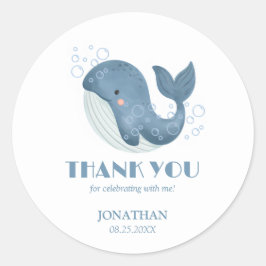 Pegatina Redonda Blue Circle Bubble Cute Whale Cumpleaños Gracias
