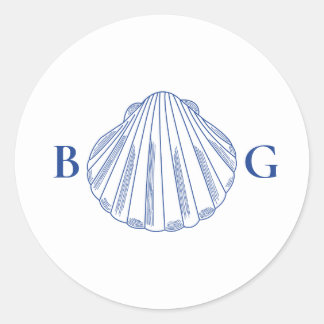 Pegatina Redonda Blue Clam Seashells Coastal Seaside Beach Wedding