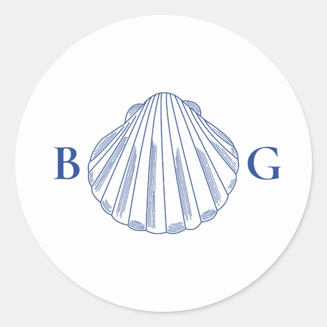 Pegatina Redonda Blue Clam Seashells Coastal Seaside Beach Wedding (Anverso)