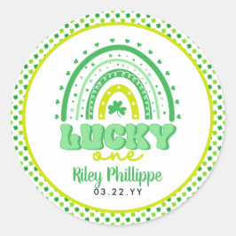 Pegatina Redonda Blue Clover & Rainbow Lucky One First Birday