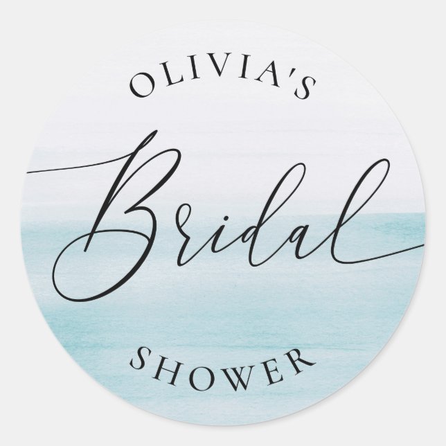 Pegatina Redonda Blue Coastal Ocean Bridal Shower | Elegant Beach (Anverso)